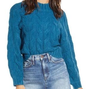 PRMA Cable Knit Cropped Chunky Puff Sleeve Sweater